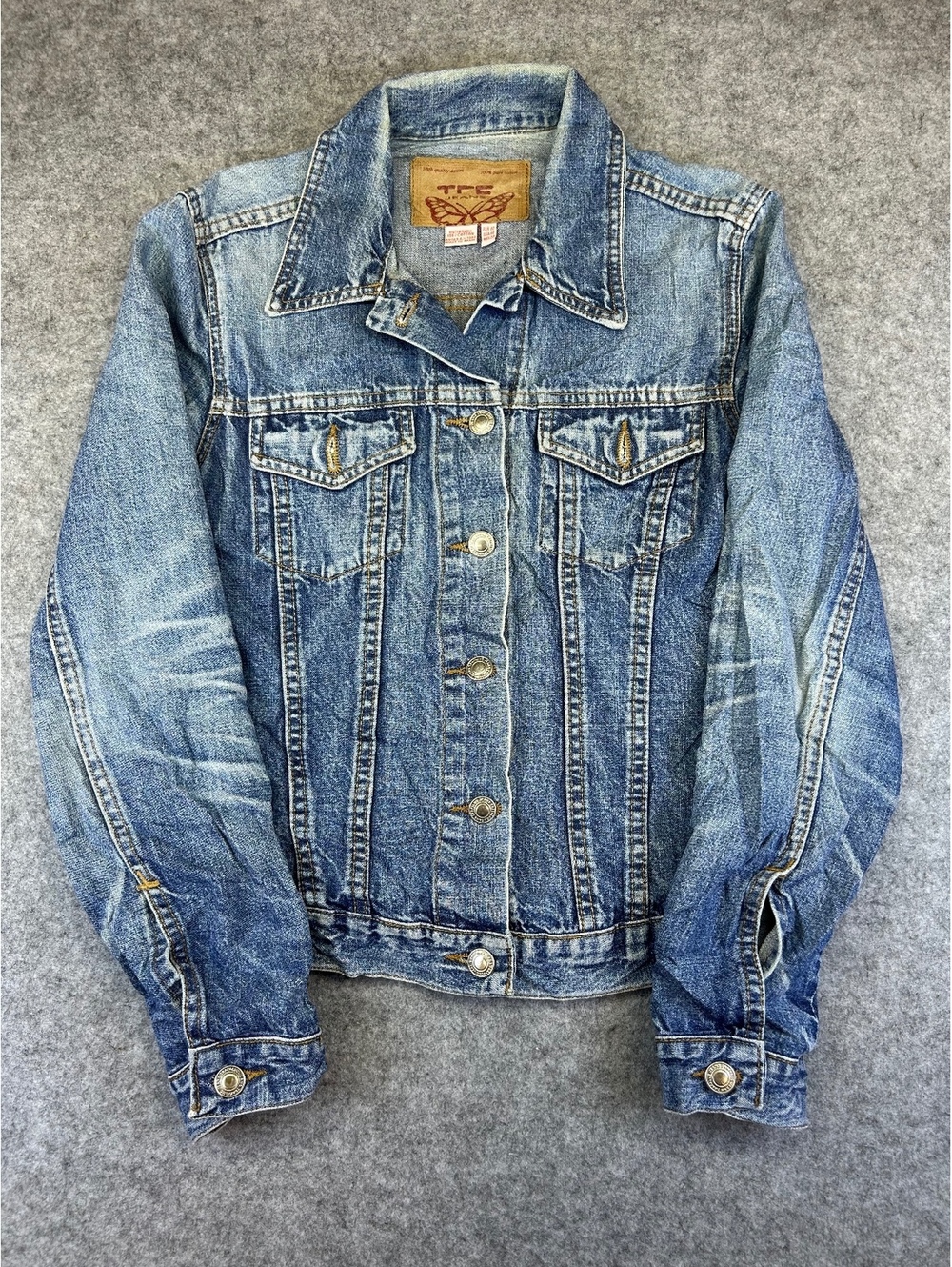 Y2K TRF Denim Jacket Women M Vintage Style Light Wash Made in Spain Euro Hippie